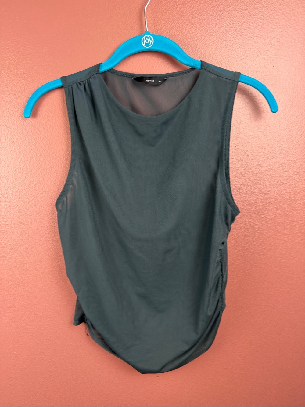 Pigalle gray sleeveless mesh tank top with gathered ruched sides size medium